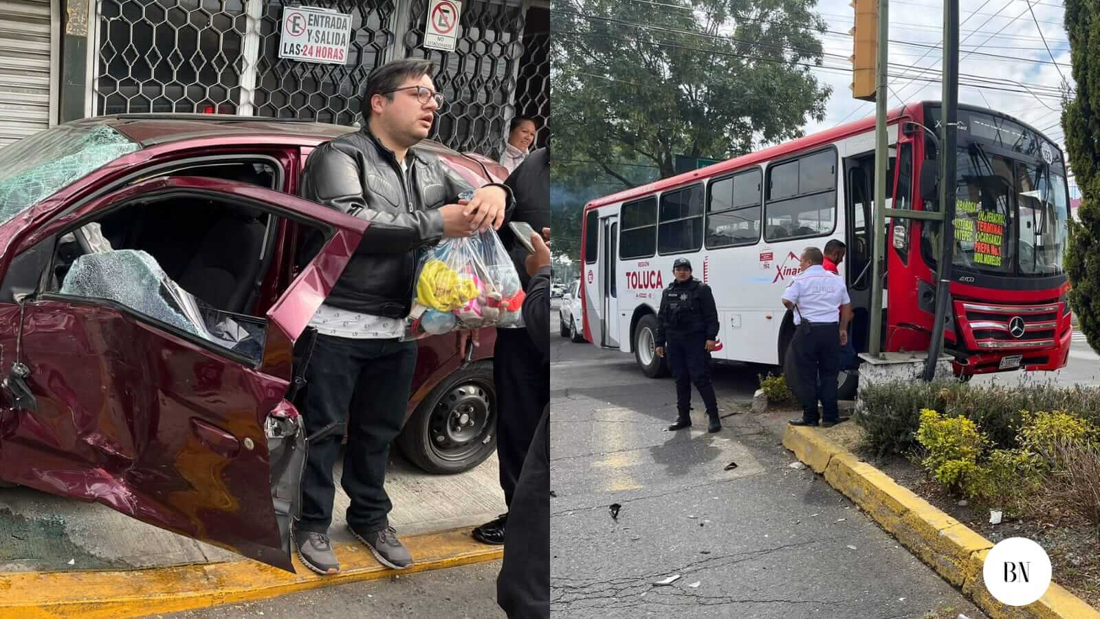 Autobus contra auto, en Carranza